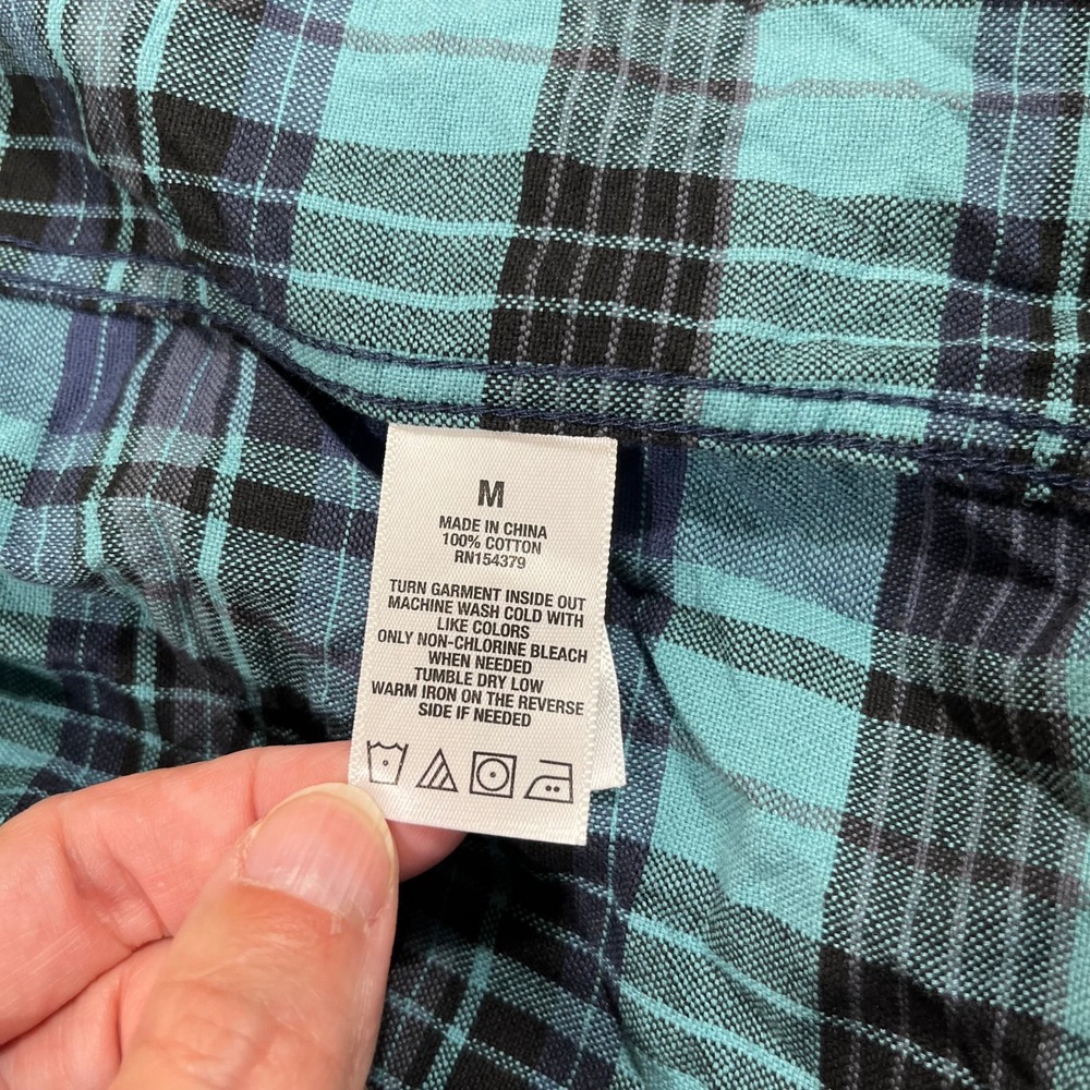 Aeropostale Shirt Mens M Teal Blue Plaid Long Sleeve Cotton Button Down - Picture 7 of 11